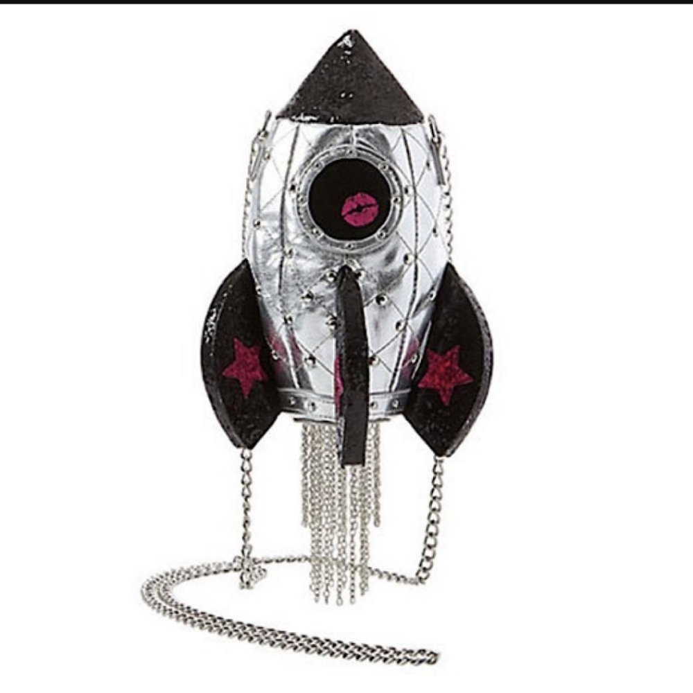 RARE Betsey Johnson Silver Black Gimme Some Space Mini Crossbody Bag.